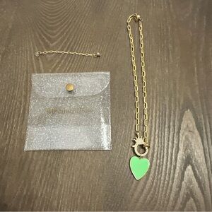 Melania Clara 18K Gold Plated‎ Crown Clasp/Green Enamel Heart Pendant Necklace